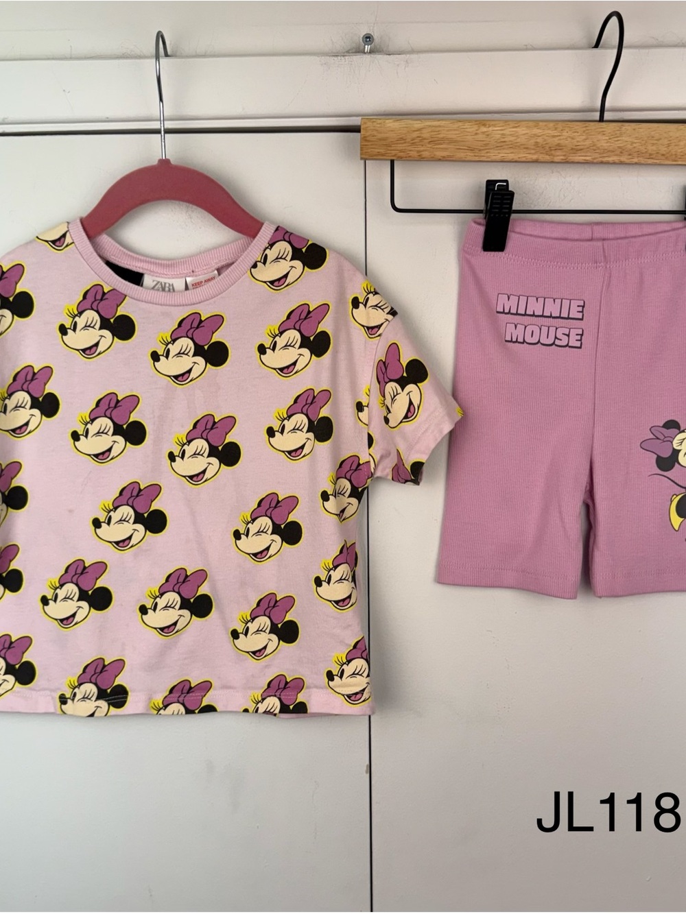 Zara Pink Minnie Mouse Short Sleeve Top & Shorts Pajama Set